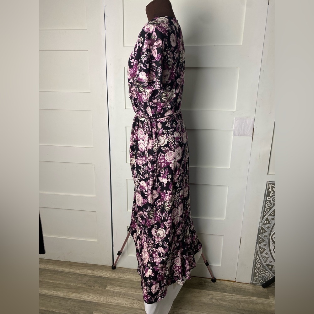 Free Press Black & Pink Floral Wrap Dress Size Large - Picture 5 of 14